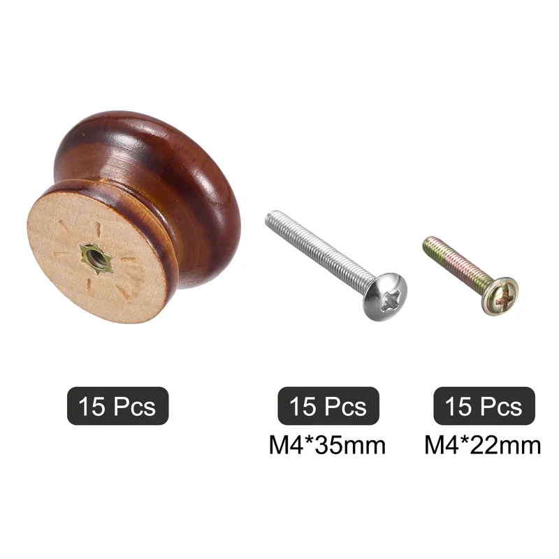 15pcs Round Wood Knobs 33mm(1.3") Diameter Pull Handles for Drawer Dark Brown