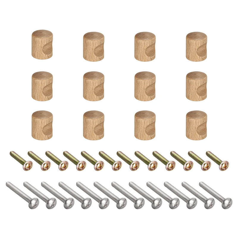 12pcs Round Wood Knobs 20x24mm Pull Handles for Drawer with Screws