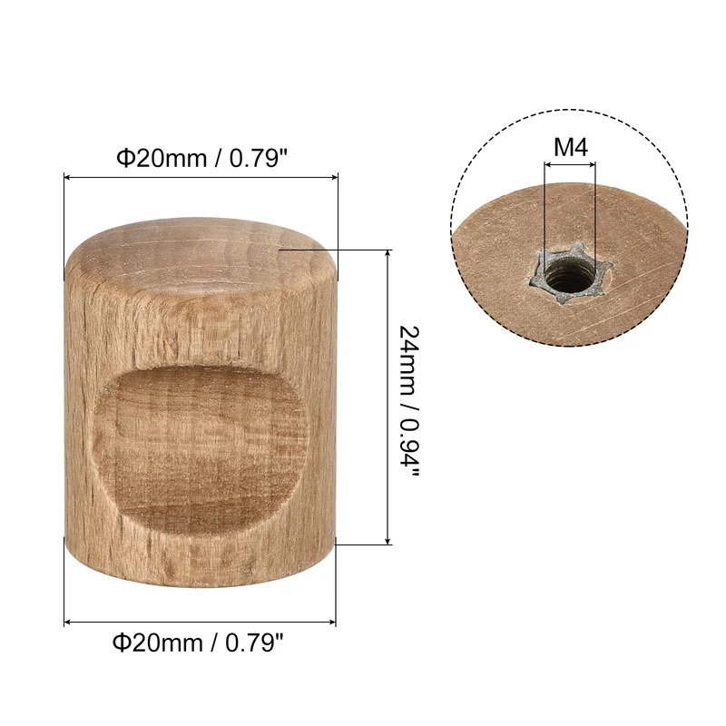12pcs Round Wood Knobs 20x24mm Pull Handles for Drawer with Screws