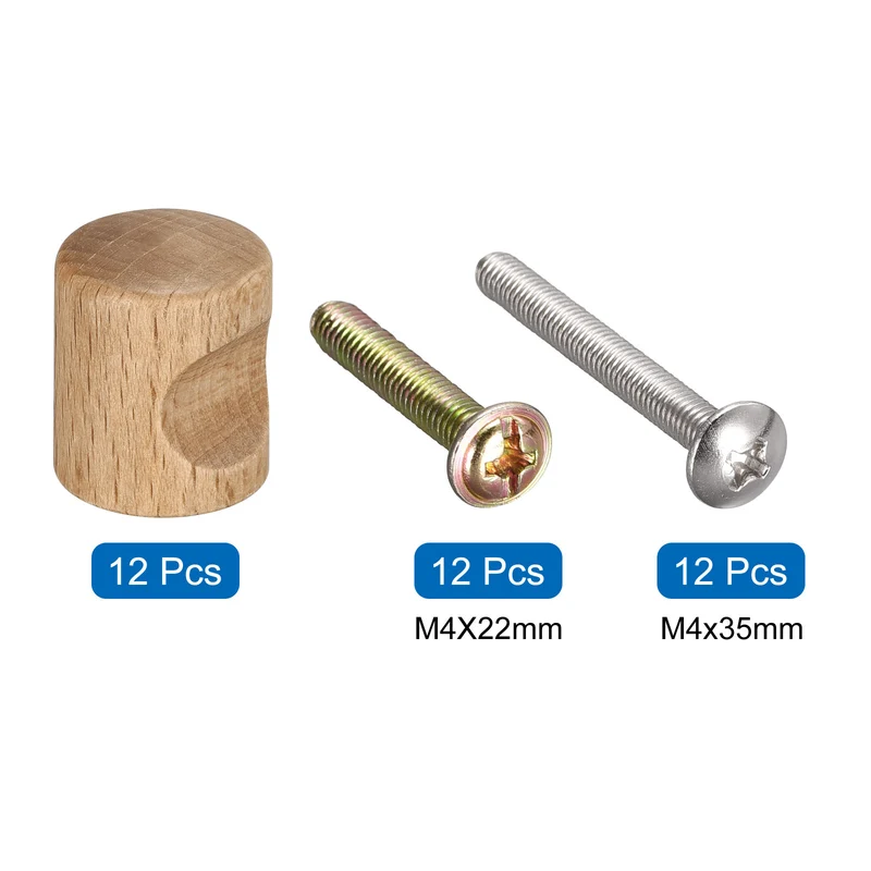 12pcs Round Wood Knobs 20x24mm Pull Handles for Drawer with Screws