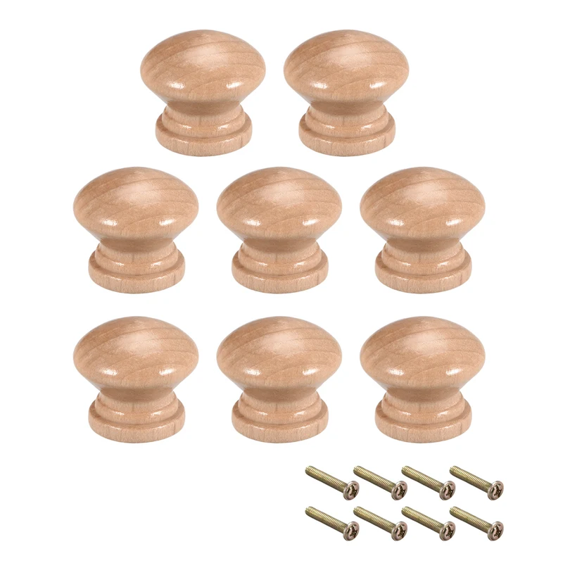 Round Wood Knobs,8Pcs 24mm Dia Cabinet Furniture Kitchen Pulls handles For Dresser Drawer Wardrobe, Wood