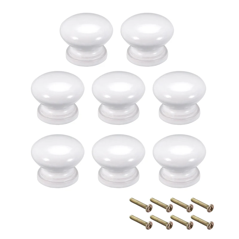 Cabinet Round Pull Knobs 28mm Dia Furniture Bedroom Kitchen White 8pack