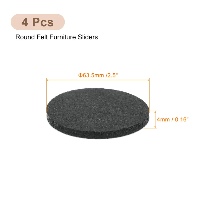 Furniture Sliders, 4Pcs 2.5" - Self Adhesive Felt Furniture Pads (Black)