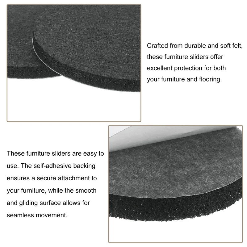 Furniture Sliders, 4Pcs 2.5" - Self Adhesive Felt Furniture Pads (Black)