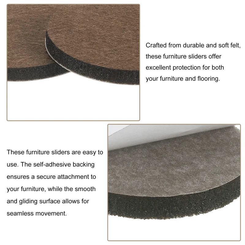 Furniture Sliders, 4Pcs 2" - Self Adhesive Felt Furniture Pads (Brown)