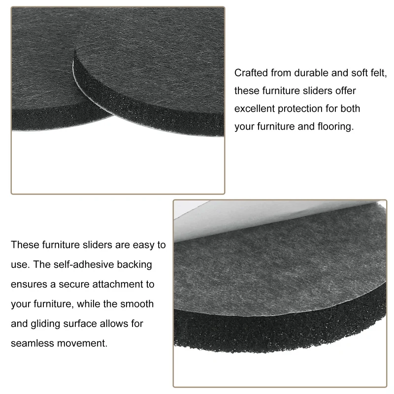 Furniture Sliders, 4Pcs 2" - Self Adhesive Felt Furniture Pads (Black)