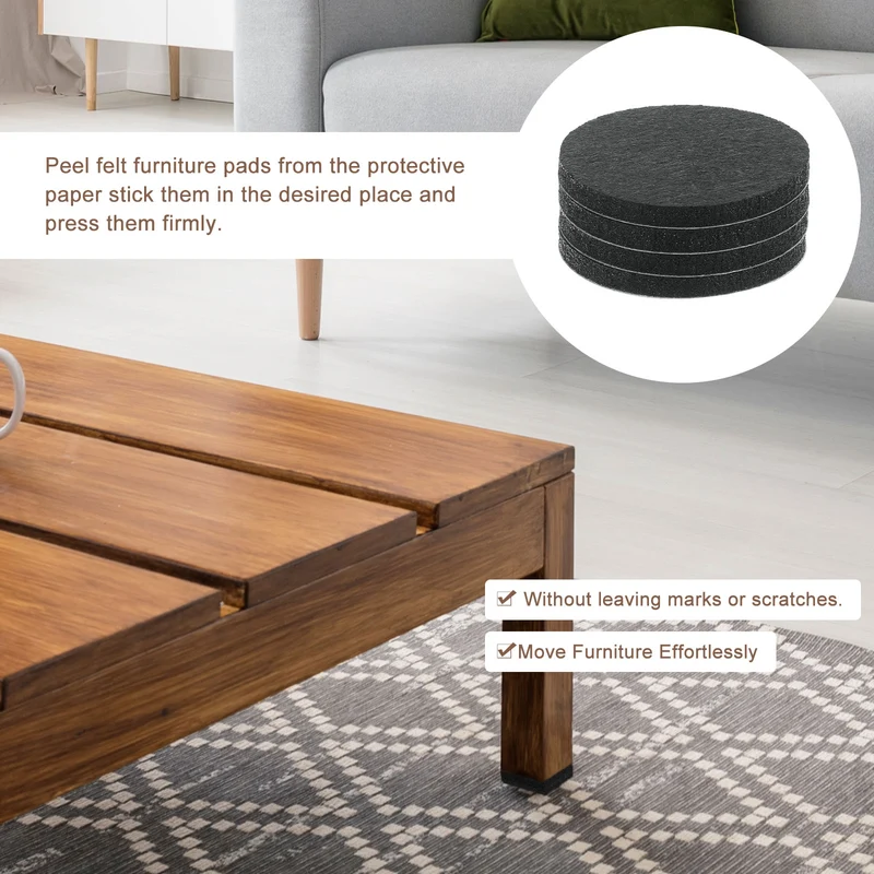 Furniture Sliders, 4Pcs 2" - Self Adhesive Felt Furniture Pads (Black)