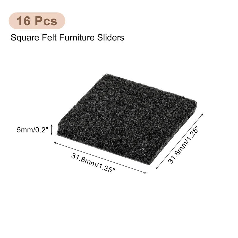Furniture Pads, 16Pcs 1.25" - Square Self Adhesive Felt Furniture Pads, Floor Protectors for Furniture Feet Chairs Legs Hardwood Floors (Black)