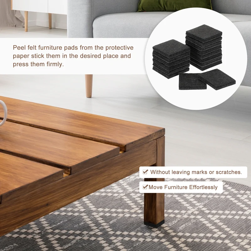 Furniture Pads, 16Pcs 1.25" - Square Self Adhesive Felt Furniture Pads, Floor Protectors for Furniture Feet Chairs Legs Hardwood Floors (Black)