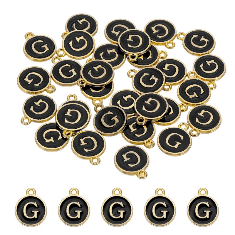 Letter Charm, 30 Pcs Capital Initial Alphabet G Letter Charm for Bracelet, Black