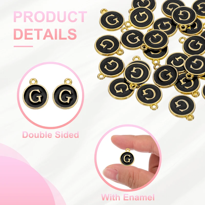 Letter Charm, 30 Pcs Capital Initial Alphabet G Letter Charm for Bracelet, Black