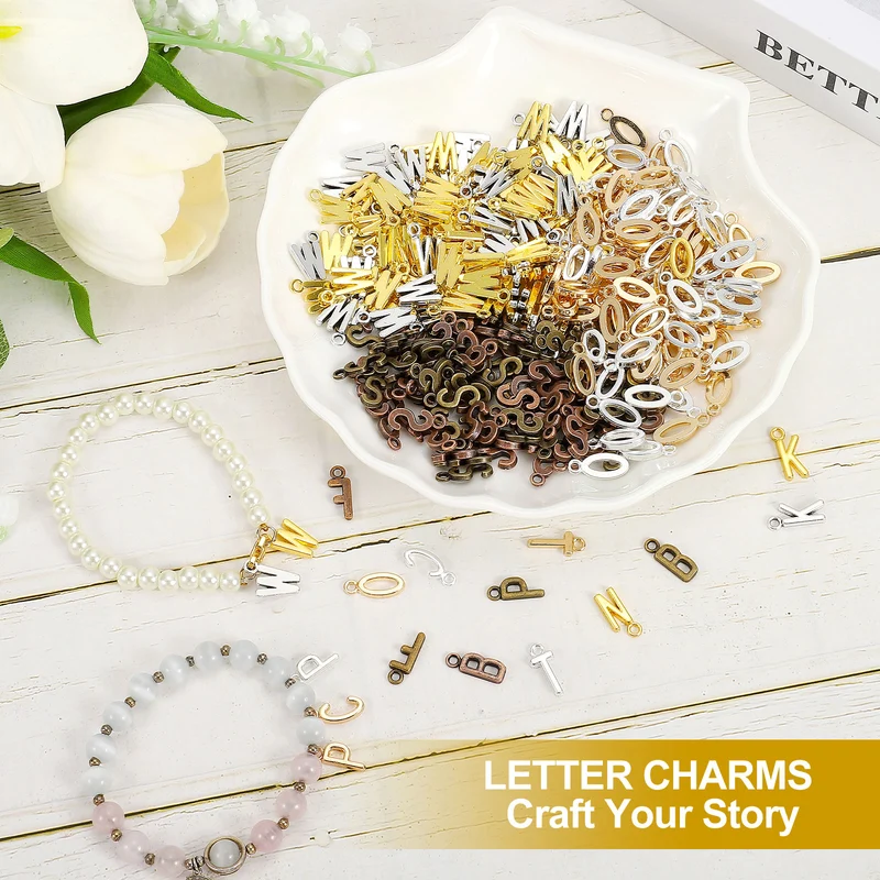 0.3" Letter Charm A-Z for Jewelry Making - R (100 Pack, Bright Silver/Dark Gold)