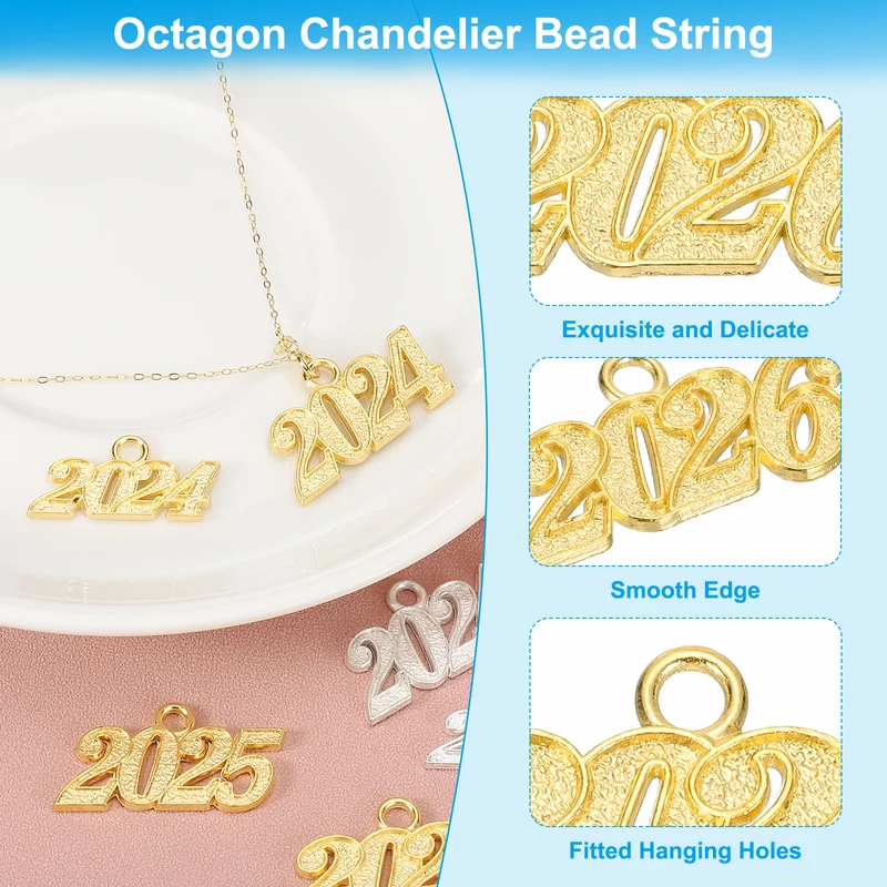 2026 Graduation Tassel Charm, 24 Pcs Alloy Year Medium Letter Charm, Gold