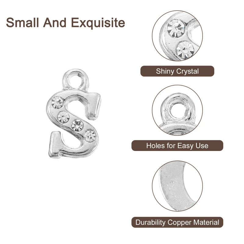 Rhinestone Letter Charm, 16pcs 1.5mm Metal S Letter Charm, Silver
