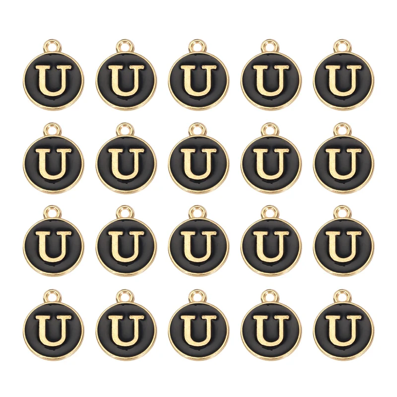 36pcs Letter U Pendants Double Sided Charm Enamel Alphabet Pendant Gold & Black