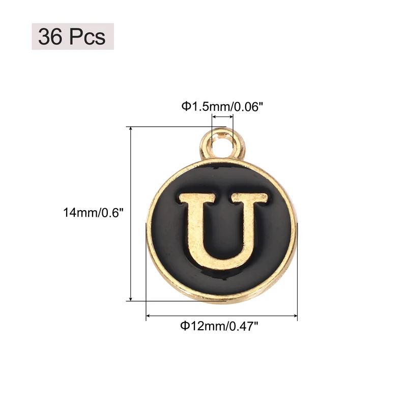 36pcs Letter U Pendants Double Sided Charm Enamel Alphabet Pendant Gold & Black