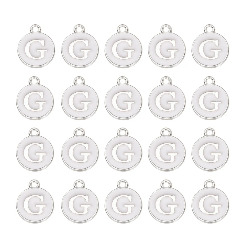 36pcs Letter G Pendants Double Sided Charm Enamel Alphabet Pendant White & White