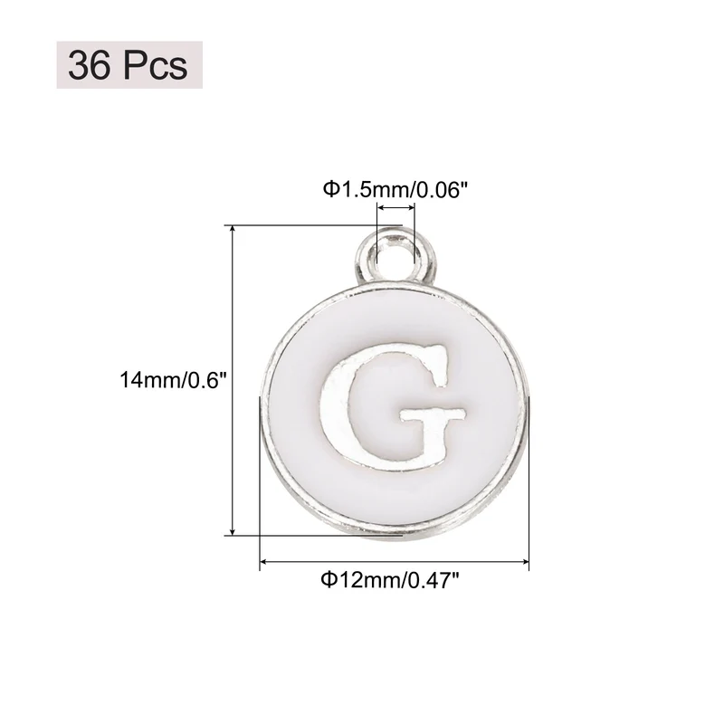 36pcs Letter G Pendants Double Sided Charm Enamel Alphabet Pendant White & White