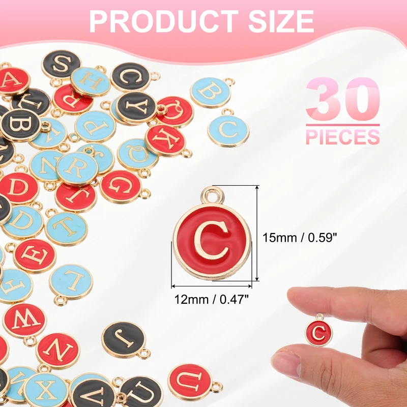 Letter Charm, 30 Pcs Capital Initial Alphabet C Letter Charm for Bracelet, Red