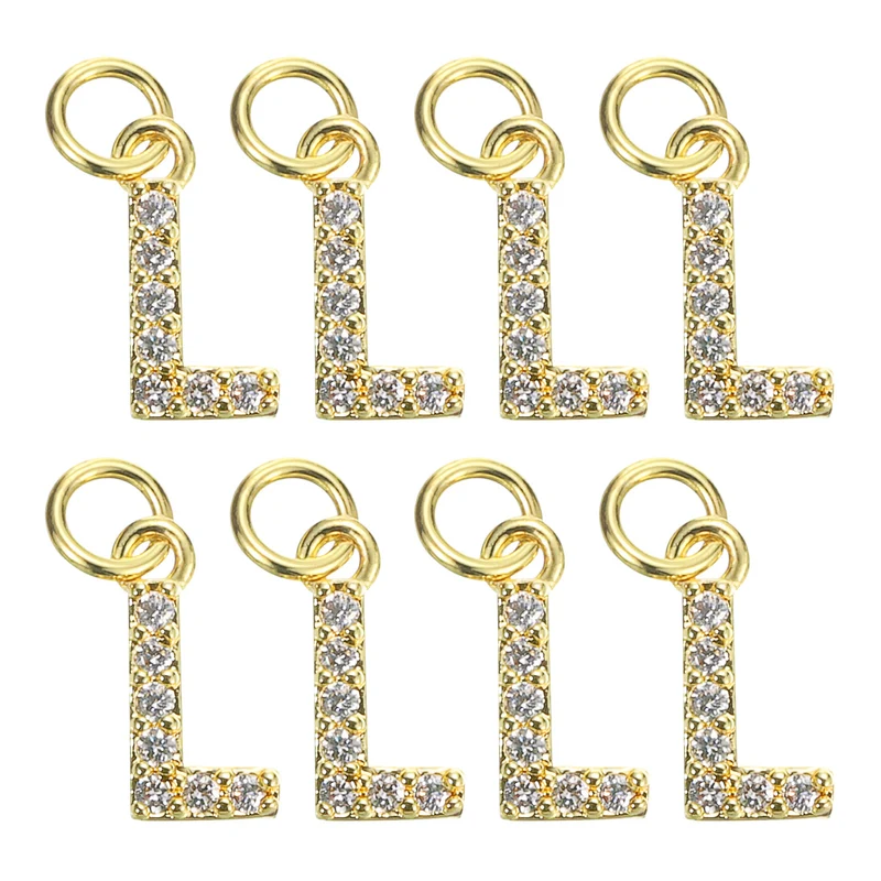 8pcs Rhinestone Letter Charm 3.2mm Copper L Letter Charm Golden