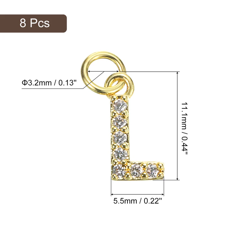 8pcs Rhinestone Letter Charm 3.2mm Copper L Letter Charm Golden