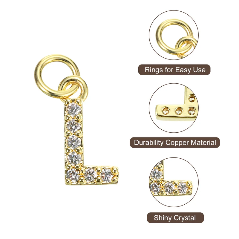 8pcs Rhinestone Letter Charm 3.2mm Copper L Letter Charm Golden