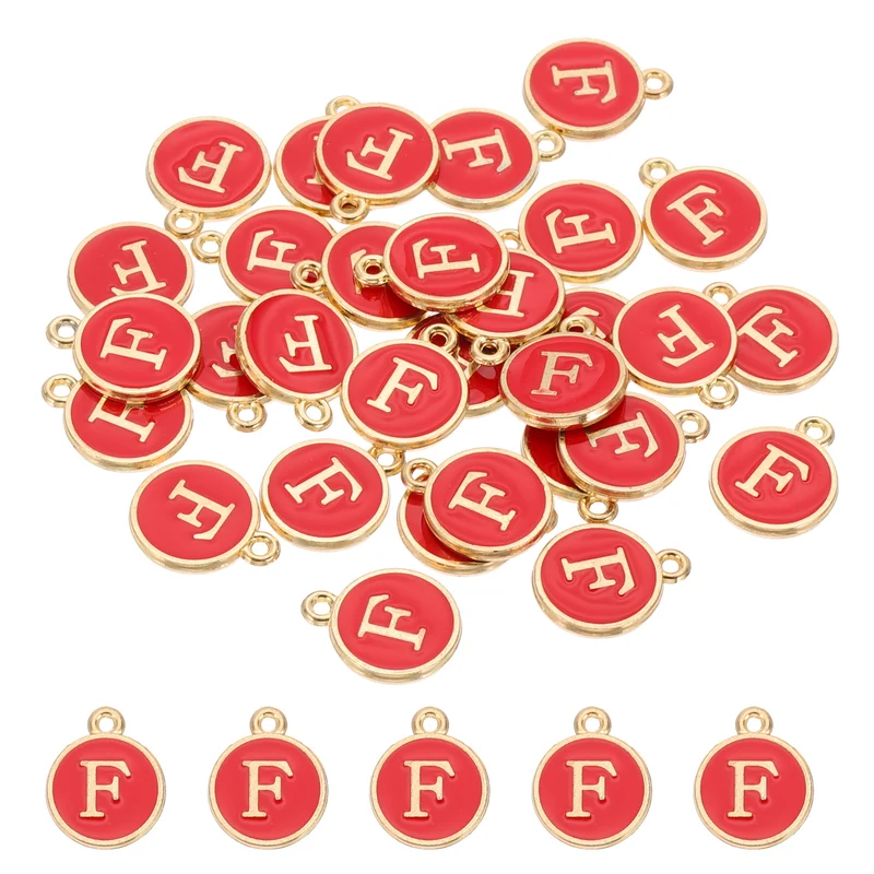 Letter Charm, 30 Pcs Capital Initial Alphabet F Letter Charm for Bracelet, Red