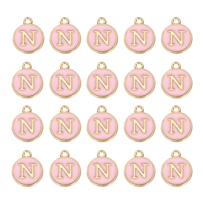 36pcs Letter N Pendants Double Sided Charm Enamel Alphabet Pendant Gold & Pink