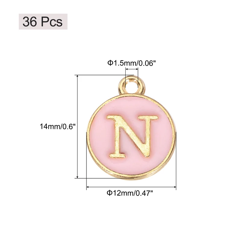 36pcs Letter N Pendants Double Sided Charm Enamel Alphabet Pendant Gold & Pink