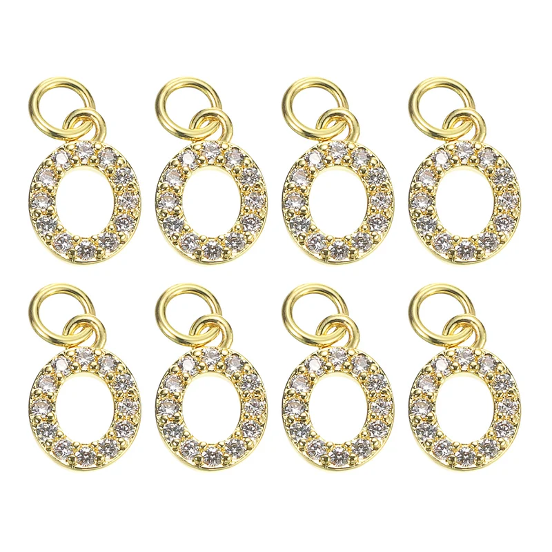 Rhinestone Letter Charm, 8pcs 3.2mm Copper O Letter Charm, Golden