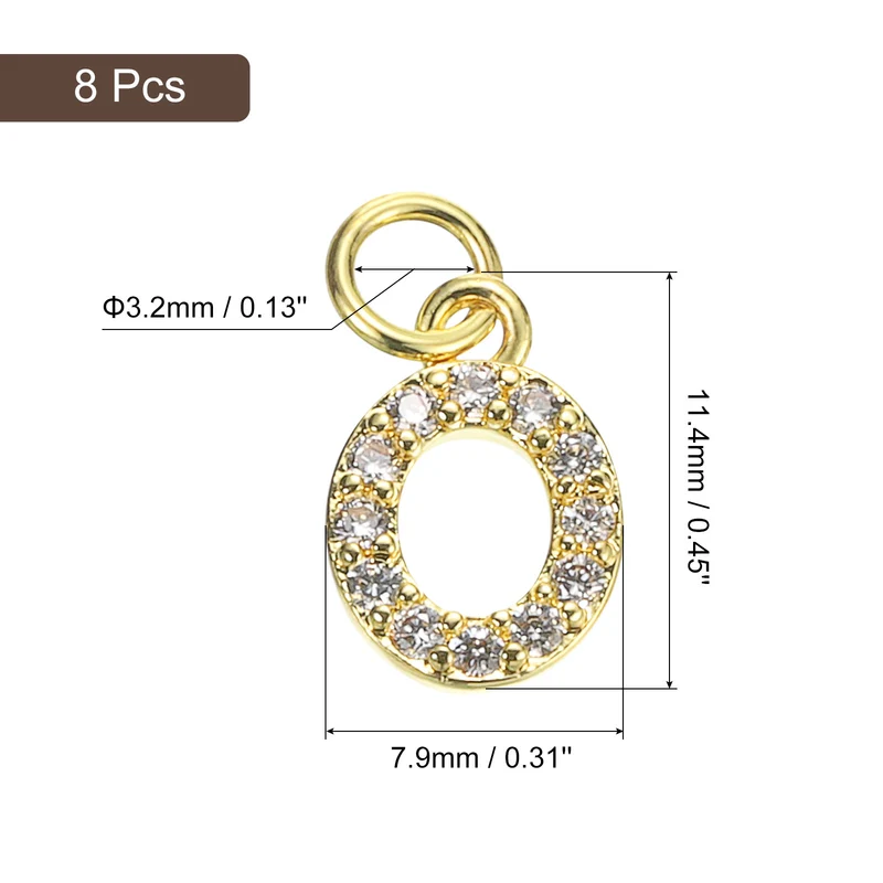 Rhinestone Letter Charm, 8pcs 3.2mm Copper O Letter Charm, Golden