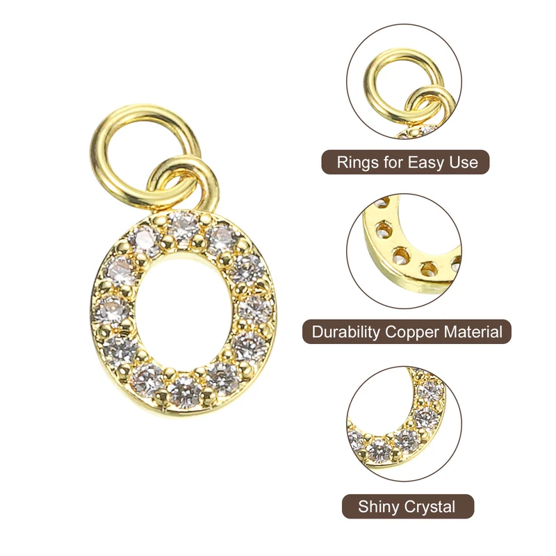 Rhinestone Letter Charm, 8pcs 3.2mm Copper O Letter Charm, Golden