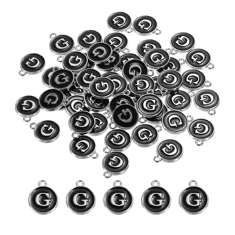 50 Pcs Alphabet G Enamel Letter Charm Enamel Initial Charm Black