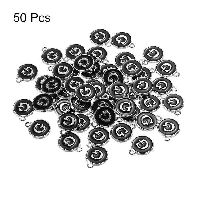 50 Pcs Alphabet G Enamel Letter Charm Enamel Initial Charm Black