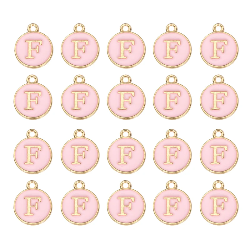 36pcs Letter F Pendants Double Sided Charm Enamel Alphabet Pendant Gold & Pink