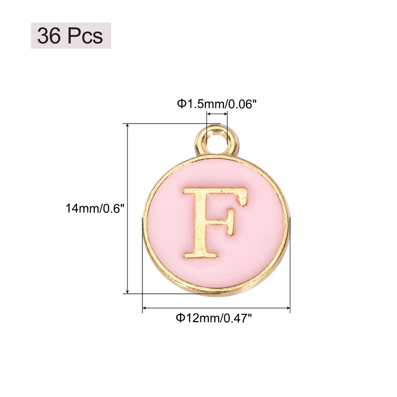 36pcs Letter F Pendants Double Sided Charm Enamel Alphabet Pendant Gold & Pink