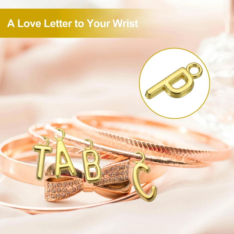 0.3" Letter Charm A-Z for Jewelry Making - P (100 Pack, Dark Silver/Gold)
