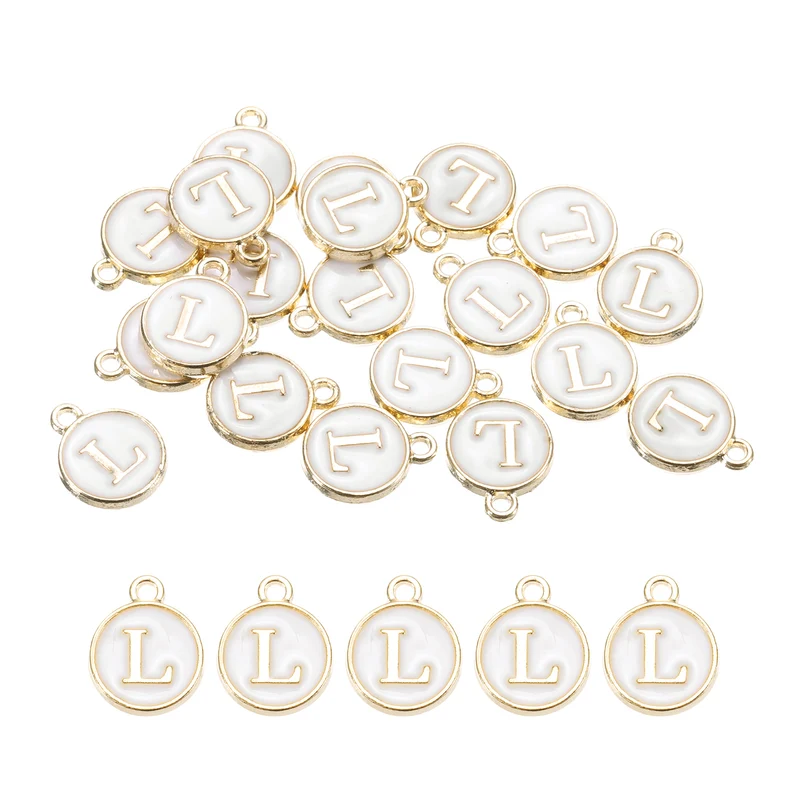 Alphabet L Letter Charm Double Sided Enamel Initial Alphabet Pendant White, for Necklace Bracelet Earring Jewelry Making, Pack of 20