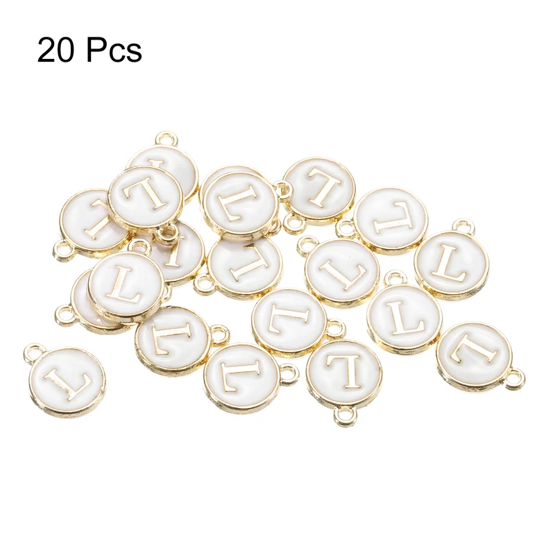 Alphabet L Letter Charm Double Sided Enamel Initial Alphabet Pendant White, for Necklace Bracelet Earring Jewelry Making, Pack of 20
