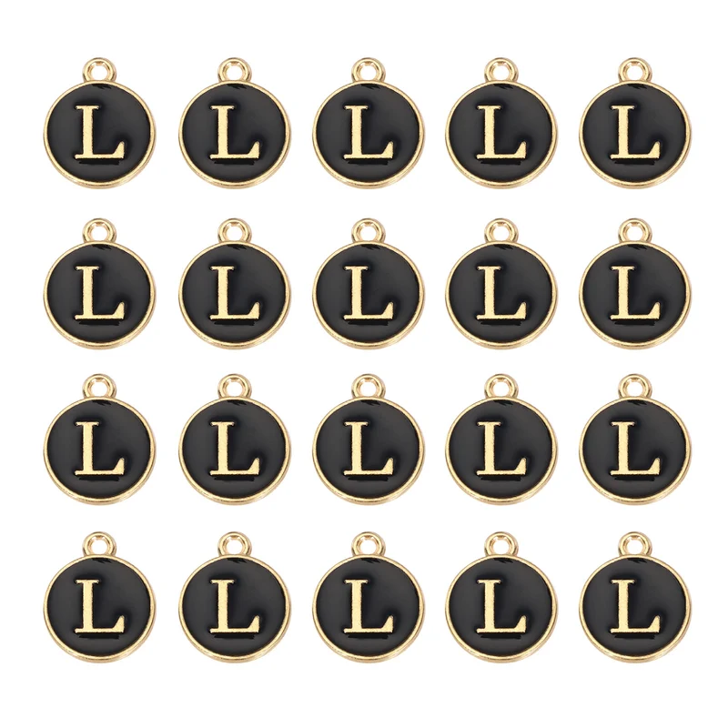 36pcs Letter L Pendants Double Sided Charm Enamel Alphabet Pendant Gold & Black