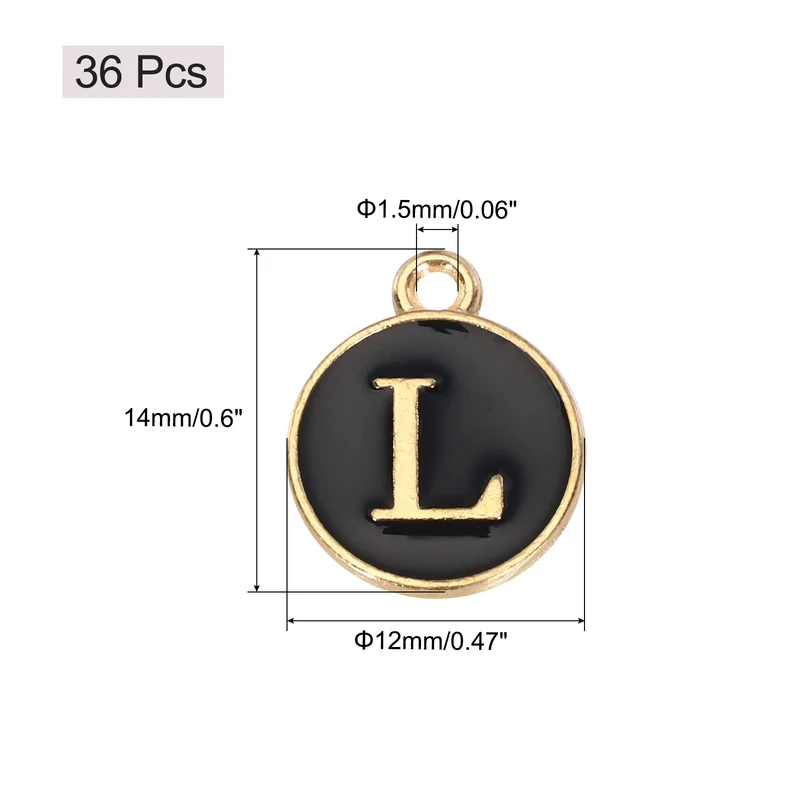 36pcs Letter L Pendants Double Sided Charm Enamel Alphabet Pendant Gold & Black