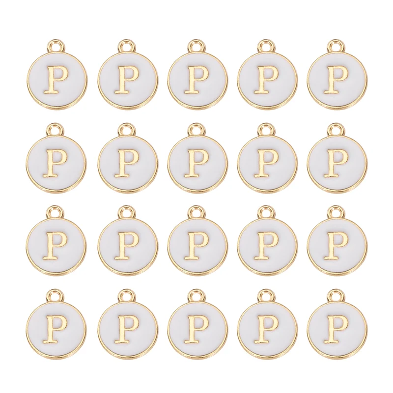 36pcs Letter P Pendants Double Sided Charm Enamel Alphabet Pendant Gold & White
