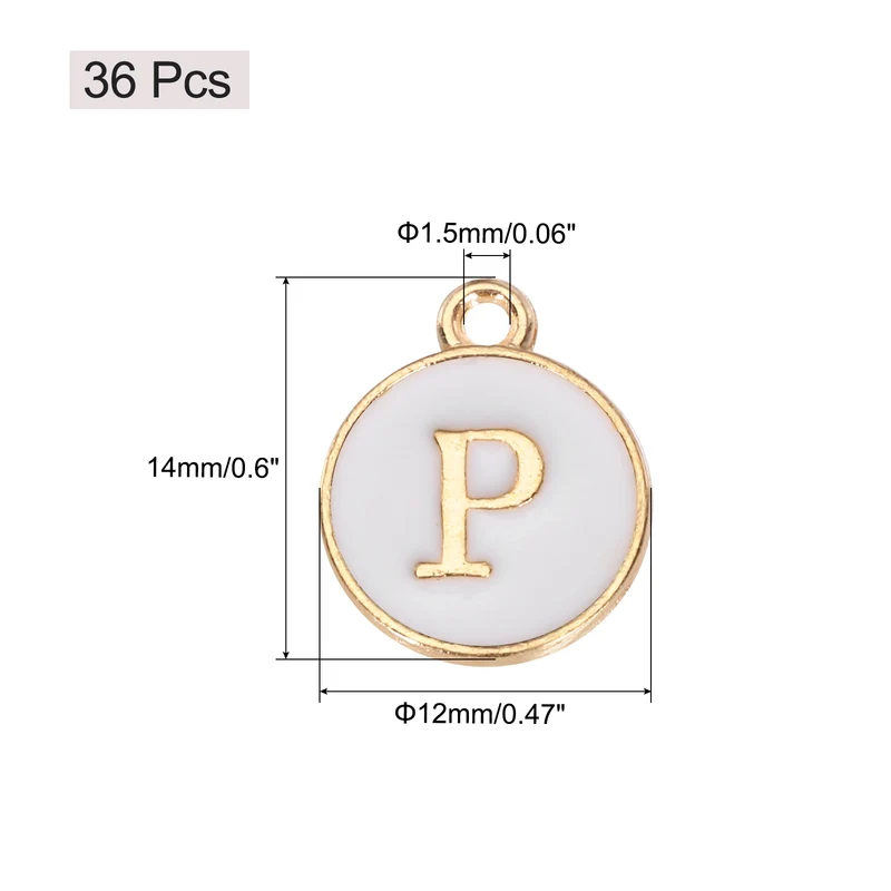 36pcs Letter P Pendants Double Sided Charm Enamel Alphabet Pendant Gold & White