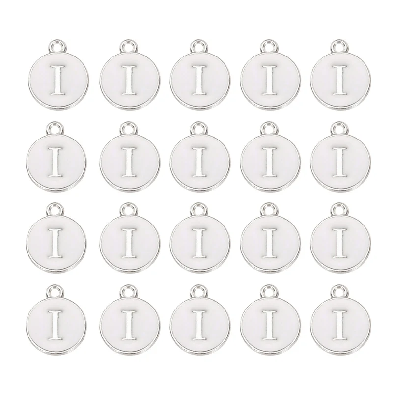 36pcs Letter I Pendants Double Sided Charm Enamel Alphabet Pendant White & White