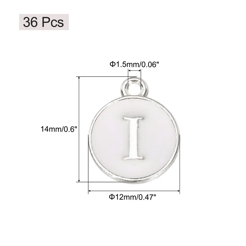 36pcs Letter I Pendants Double Sided Charm Enamel Alphabet Pendant White & White