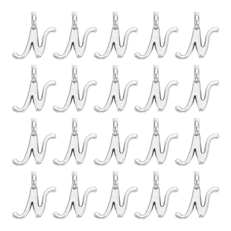 100Pcs A-Z Alphabet Charm, Metal Alphabet N Letter Charm Initial Charm, Silver