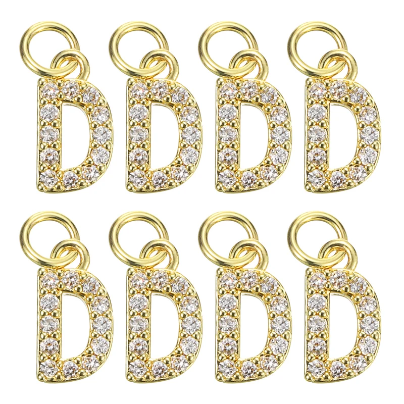 Rhinestone Letter Charm, 8pcs 3.2mm Copper D Letter Charm, Golden