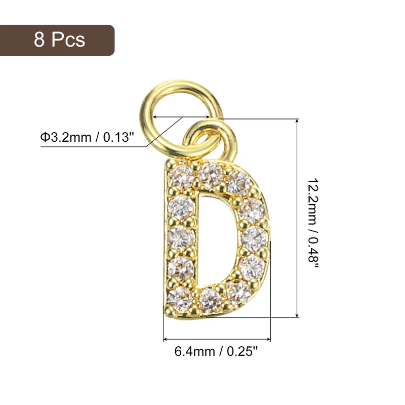 Rhinestone Letter Charm, 8pcs 3.2mm Copper D Letter Charm, Golden