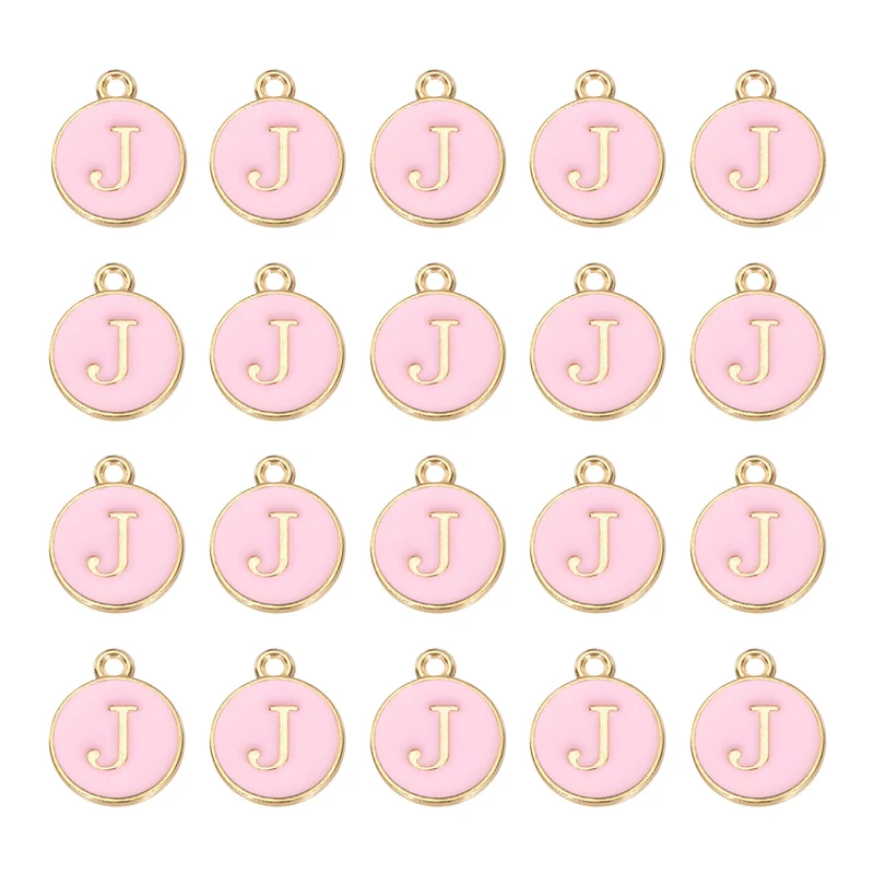 36pcs Letter J Pendants Double Sided Charm Enamel Alphabet Pendant Gold & Pink