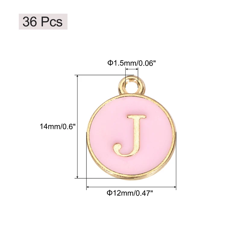 36pcs Letter J Pendants Double Sided Charm Enamel Alphabet Pendant Gold & Pink